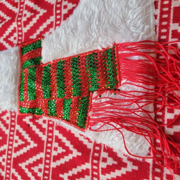 Thomas & Olivia Red & White Llama Christmas Sweater Festive Sequin Scarf Design - Picture 5 of 7